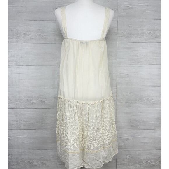 Anthropologie Pepin Tiered Swing Dress Size 2 Cream Embroidered Sleeveless Beach - Picture 5 of 13